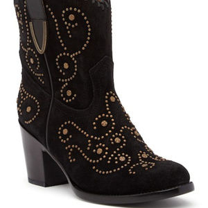 Frye Women's Victoria Stud Black Short Suede Boot